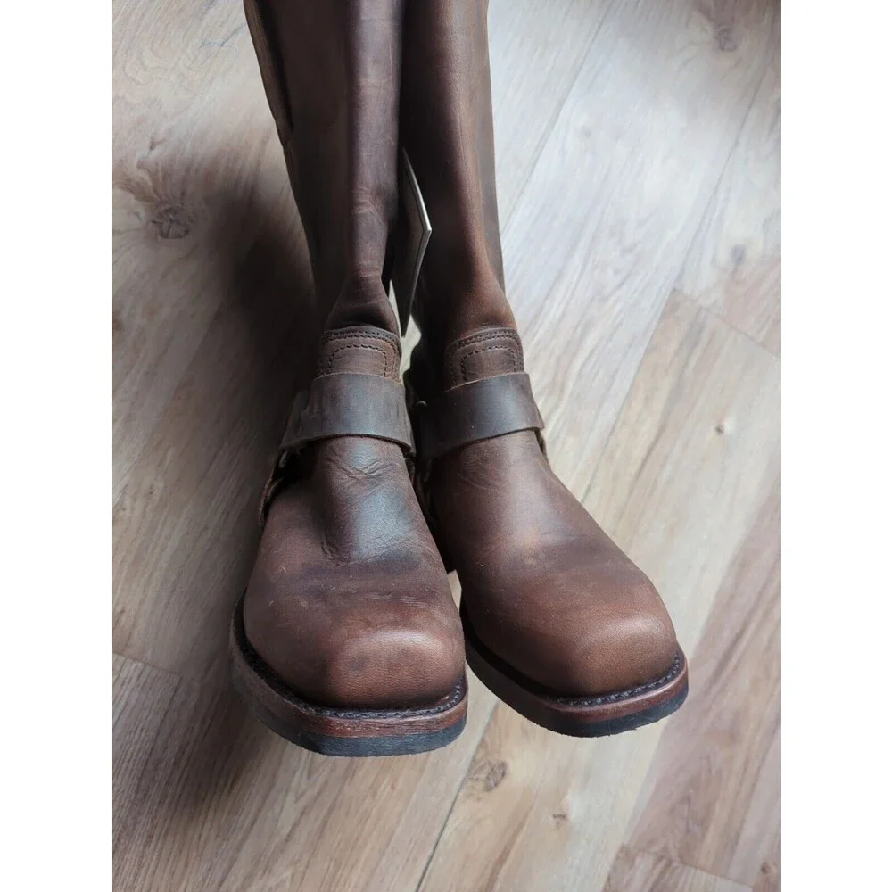 Frye 12R Harness Leather Boots Biker Moto Square Toe - Picture 3 of 11